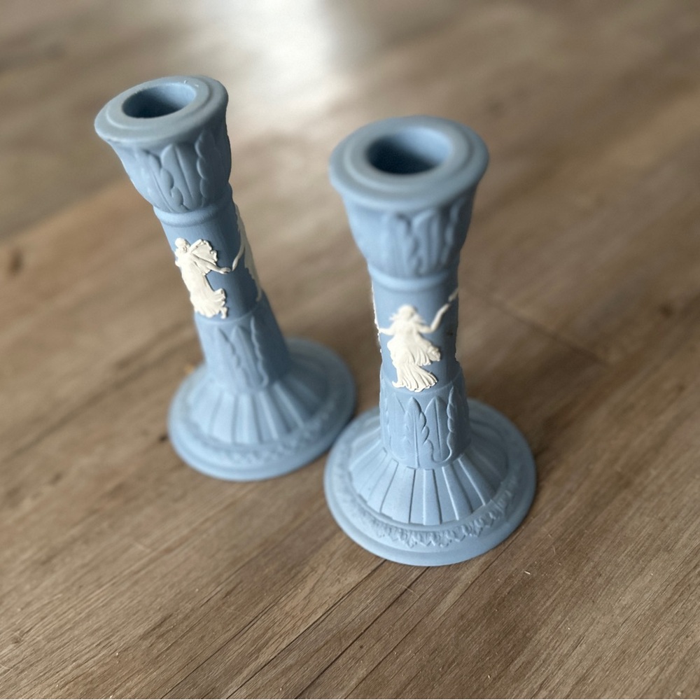 Blue Ceramic Candlesticks with Intricate Design